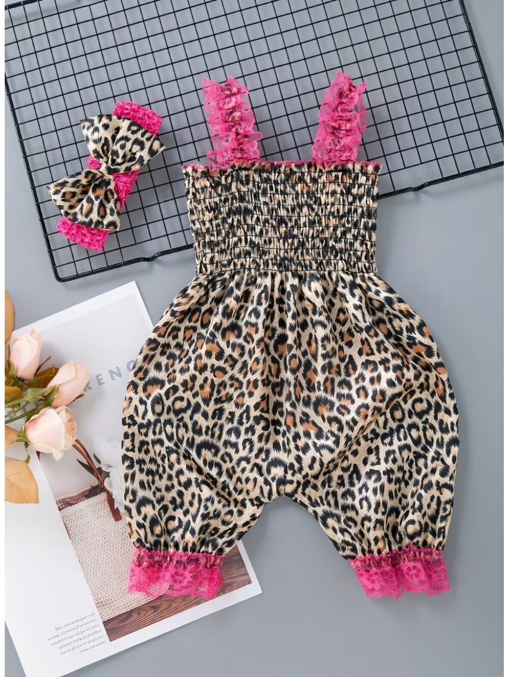 Baby Girls Leopard Print Romper Outfit with Headband 18-24M